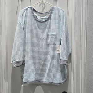 Cuddl Duds Light Blue Striped Blouse